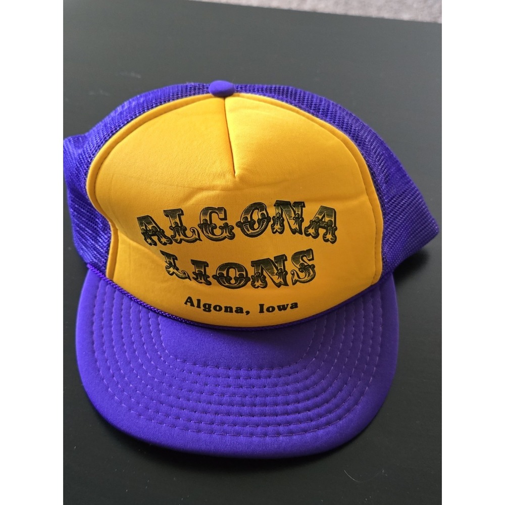 Algona‎ Lions Algona Iowa Snaoback Mesh Trucker Hat OSFM Purple Yellow Vtg